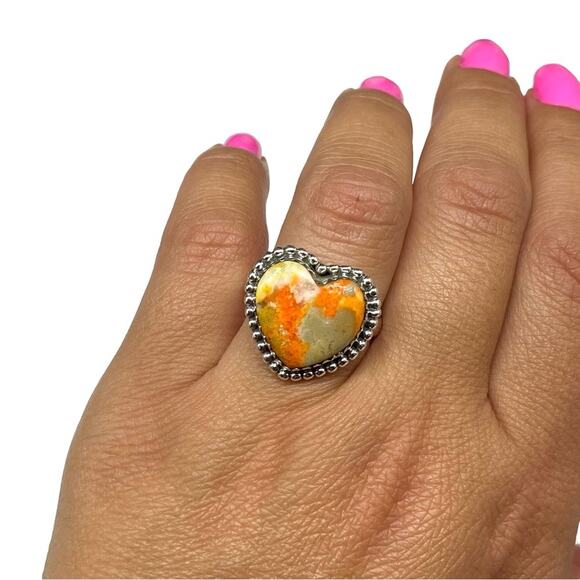 Heart-Shaped Silver and Orange Stone Ring - Picture 3 of 8